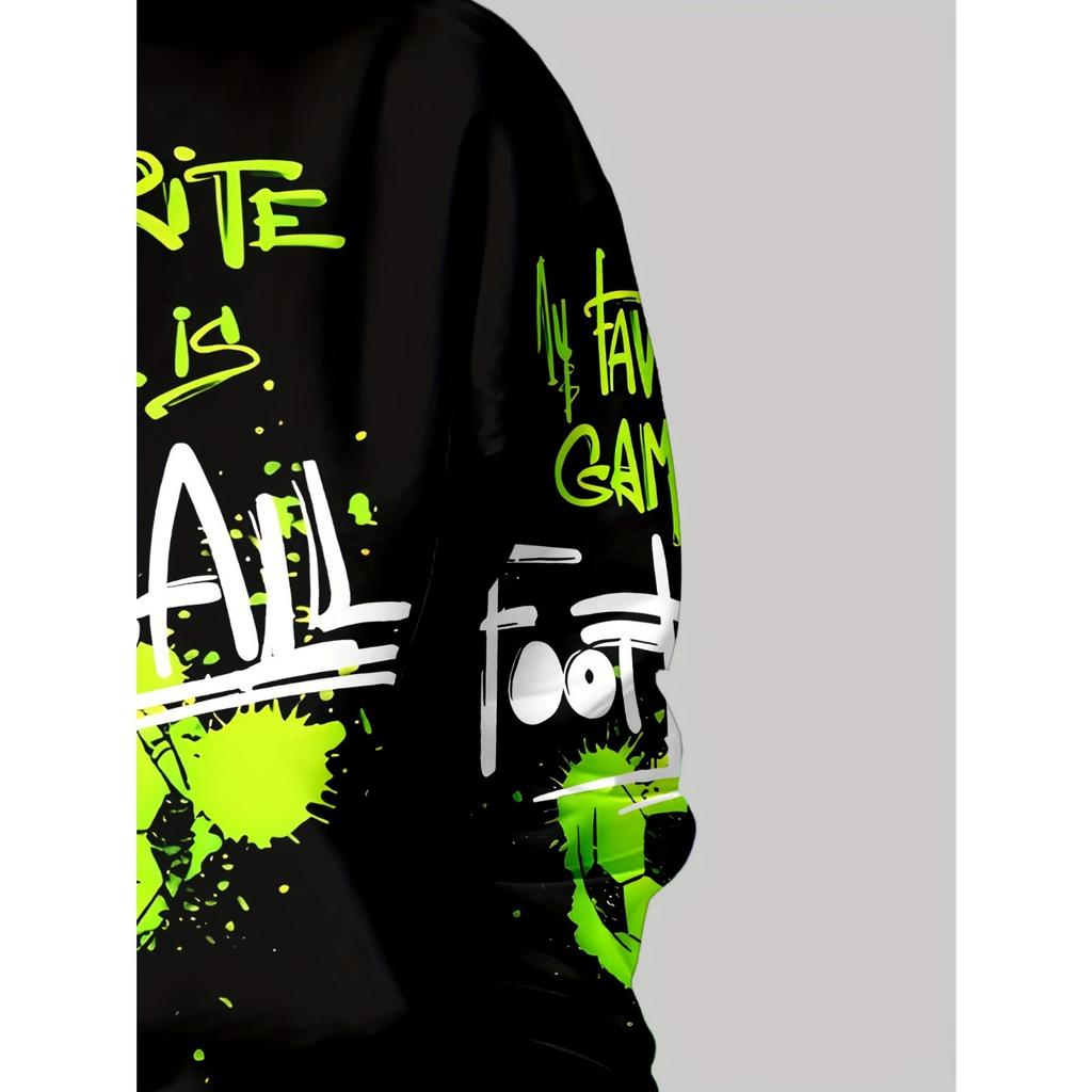 Guttegenser med 3D-trykk - Fotballmønster Slogandesign, Langermet Høst/Vinter Casual Sportstopp