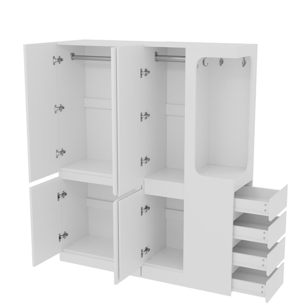 Extra Large Wardrobe 140 x 40 x 170 cm, with Drawers and Storage Compartments, Open Clothes Area with Storage Space, White (on the Right Side)