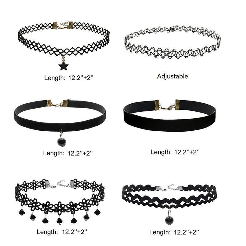 6Pcs Women Black Velvet Choker Necklace Girl Lace Choker Tattoo Necklace Pendant
