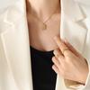 European Retro Two-Handed Beads Square Plate Pendant Necklace, 18K Gold-Plated Titanium Steel Clavicle Chain