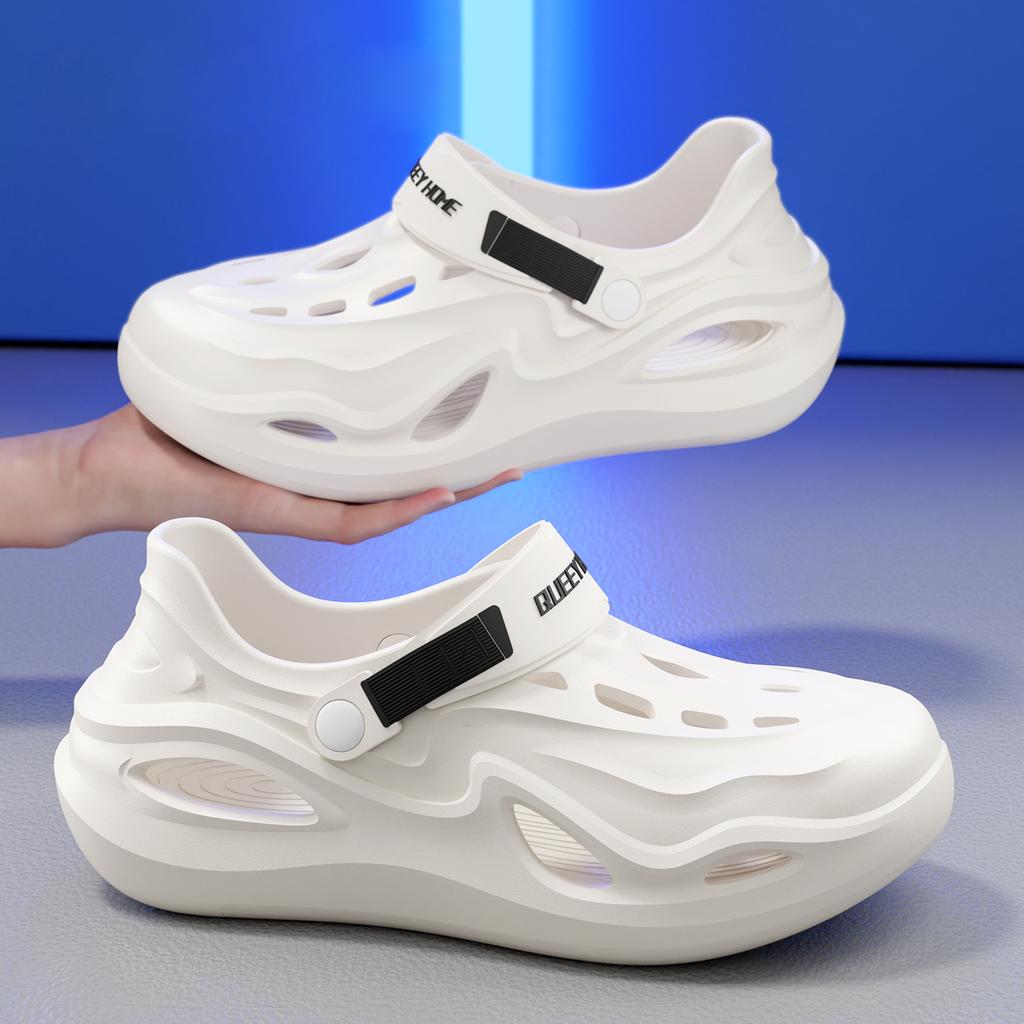 Queeyhome Men'S Sandals Summer Anti Slip Thick Sole Sports Slippers Indoor Outdoor Clogs Beach Fishing Fashion Hole Aqua Shoes