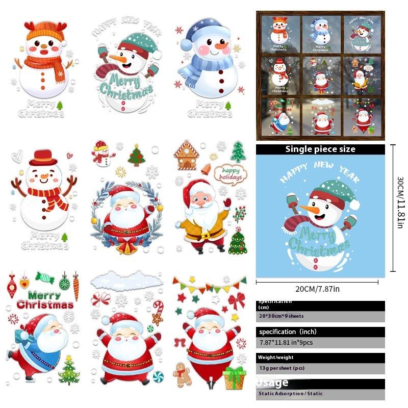Santa Claus Christmas Ornaments Static Stickers Window Grilles Scene Arrangement Glass Doors Stickers Windows
