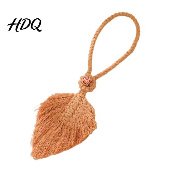 Rental Friendly Curtain Accessory Braided Leaf Tieback Boho Cotton Rope Holder Fringe