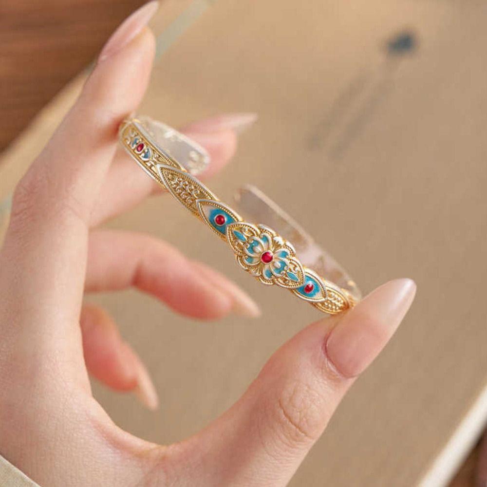 Flower New Chinese Style Bracelet Hand Jewelry Retro Opening Hand Ring  Girls