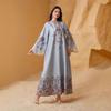 Middle East Cross-border Muslim Women's V-neck Print Tassel Arabic Abaya Dress