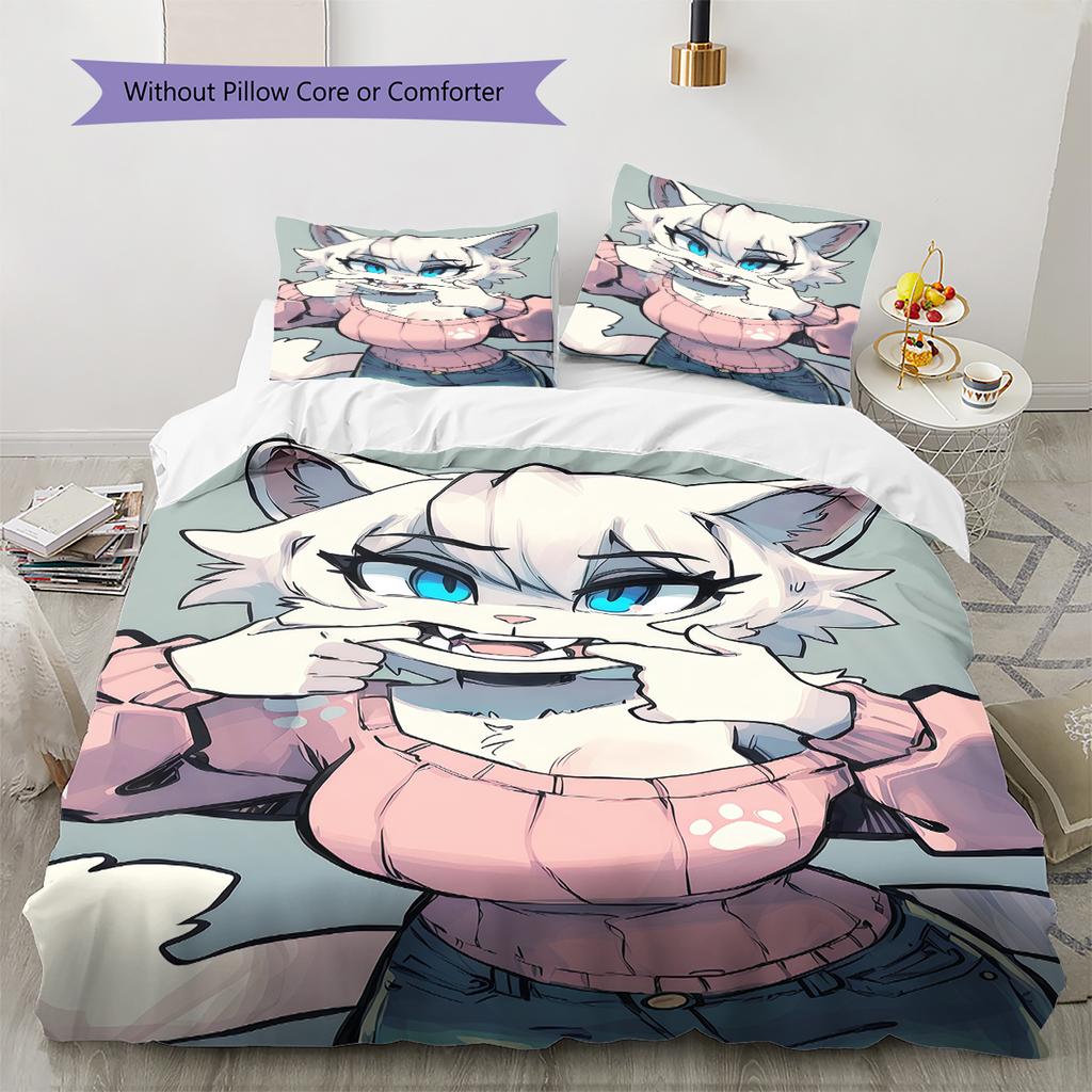 Anime Pattern Bedding Quilt Set Quilt Cover Pillowcase Home Decoration Birthday Gift (1 * Duvet Cover + 2 * Pillowcase, Without Core)