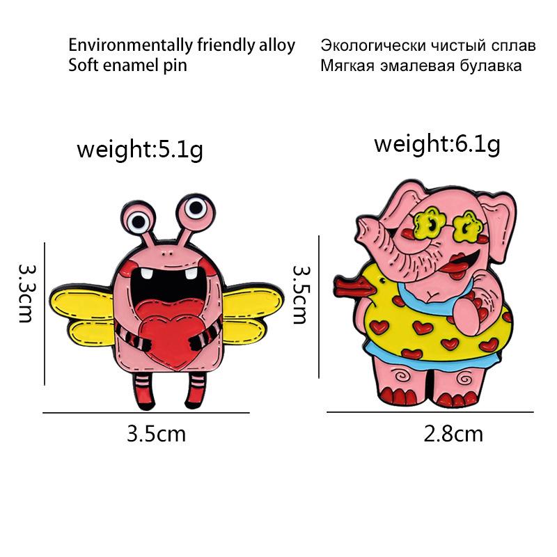 Cartoon Elephant & Toothless Friend Swimming Alloy Brooch