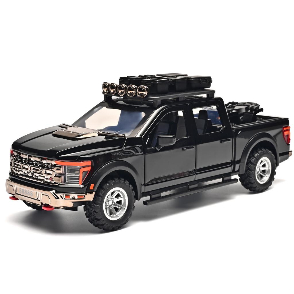1/24 Scale Ford Raptor Pickup F-150 Alloy Car Model Simulation Off-Road Vehicle, Boy Gift, Sound and Light Children's Toy Ornaments