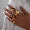 6PCS Maillard Brown Stone Ring Sets for Women Fashion Colorful Zircon Geometric Opening Finger Ring Luxury Party Jewelry Accessories