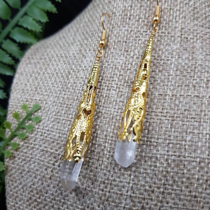 Dreamy Elf Queen Gemstone Quartz Earrings for Cosplay