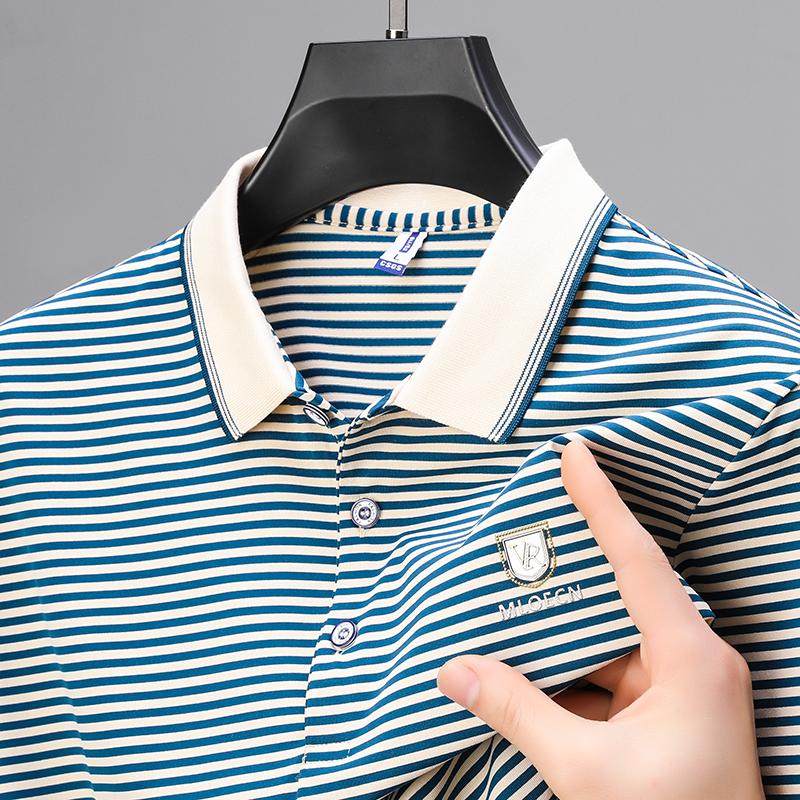 

Men s Polo Shirt Lapel Short Sleeve T-Shirt Summer Arrival Stripe Exquisite Print Classic Business Men s Wear 4XL синій