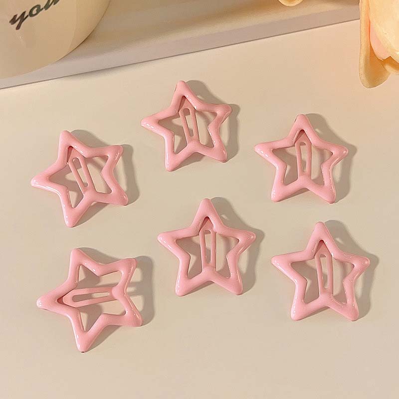 6 Pcs/Lot New Red Star Snap Clip for Women Girl Fashion Metal Waterdrop Barrettes Black Hairpin BB Clip Hair Clip Accessories