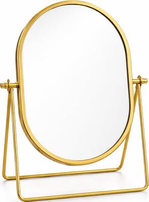 Lyrovo Table Mirror Gold Oval Desk Makeup Mirror Metal Framed Standing Mirrors Room Decor for Living Room, Bedroom, Office, Bathroom