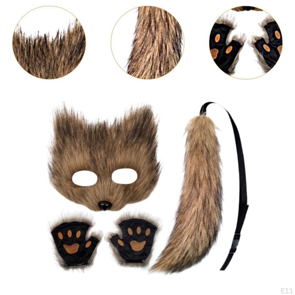 Animal Mask and Tail Set Long for Role Play Halloween Party Costume