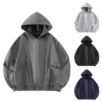 Nová mikina s kapucí na zip Pánská Barva Volná mikina Velká velikost Módní Ležérní Sportovní Svetr Malý Designový smysl Dekonstrukční Šití Bunda