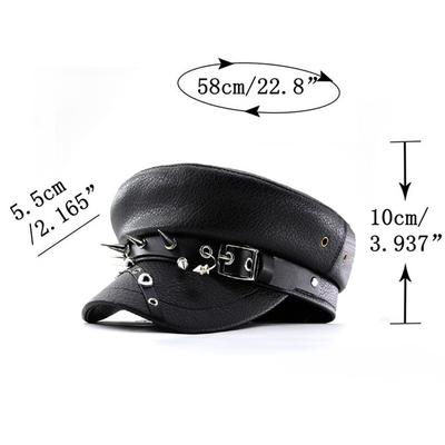 Damen Punk Y2k Trendige Baskenmütze Schwarze PU Coole Punk Totenkopf Nieten Kappe Leder Flache Kappe Kapitän Militärkappen Damen Accessoires