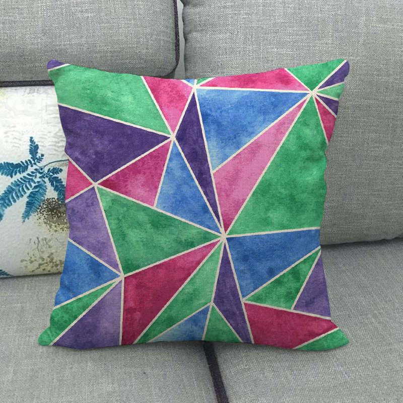 Geometric Triangular Wave Pattern Digital Printing Short Plush Pillow Covers For Car Sofa Office Cushion Cover Home Goods