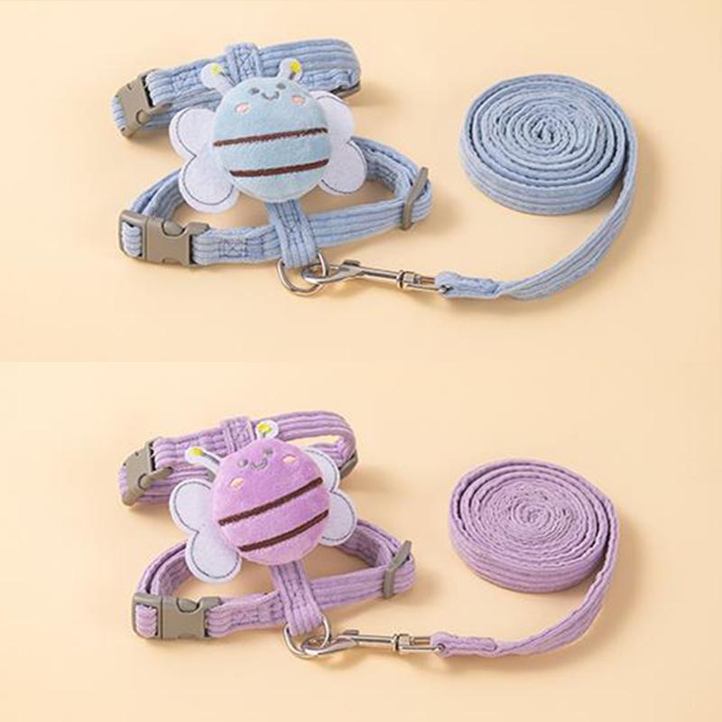 Cat Harness Leash Collar Set Adjustable Cartoon Bee Double Layer Dog Harness For Small Medium Pet Collar Leash Outdoor Walking