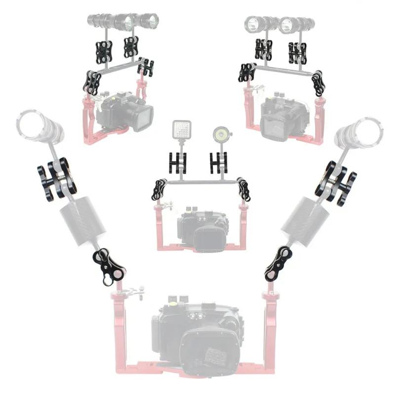 Aluminum Alloy Scuba Diving Light Torch Dual Ball Joint Arm And 1 Set Butterfly Clip Clamp Mount For Underwater Photography