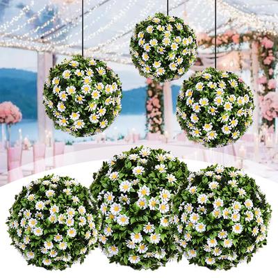 1 PZ Pianta Finta Facile Montaggio Sfere da Giardino Indoor/Outdoor Palline Fiore Margherita Pianta Artificiale Realistica Per Portico Porta d'Ingresso