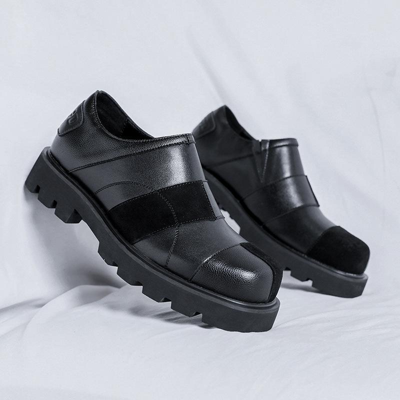 

2025 кожаные туфли мужские деловые деловые туфли цвета соответствующие британскому повседневному новому тренду, мужские туфли с увеличенным размером 5885-R 38 чёрный