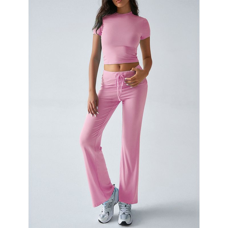 round Neck Neck T-shirt Casual Pants Set Pure Color Crew Neck T-shirt Casual Pants Suit