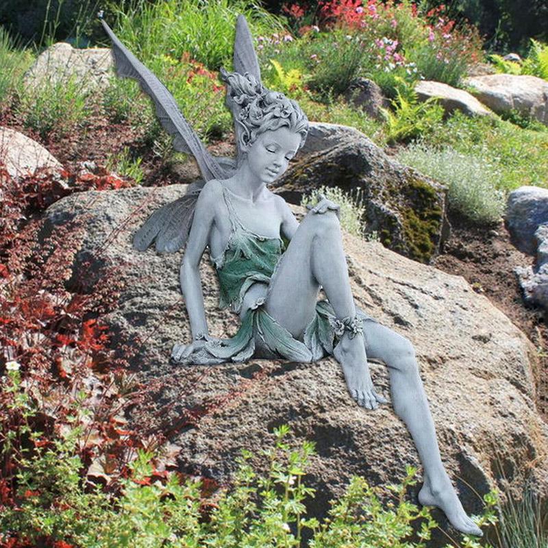 

2 размера Смола Поделки Сидящая Фея Статуя Садовое Украшение Ландшафтный Дизайн Дворовое Украшение Идеальный Подарок на Праздник/День Рождения Дворовые Ангелы Украшения 15*5.3cm белый