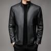 Neue Lederjacke mit Stehkragen für Herren, Herbst- und Winter-Lederjacke für Herren, Business Casual Plus Fleece-Lederjacke