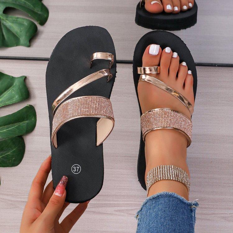 

Комплект женских тапочек со стразами, сандалии большого размера на плоской подошве 43