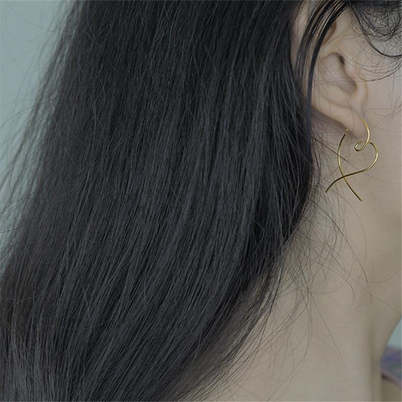 925 Sterling Silver Plating Twisted Geometric Heart-shaped Wave Earrings Women Punk Hip Hop Jewelry