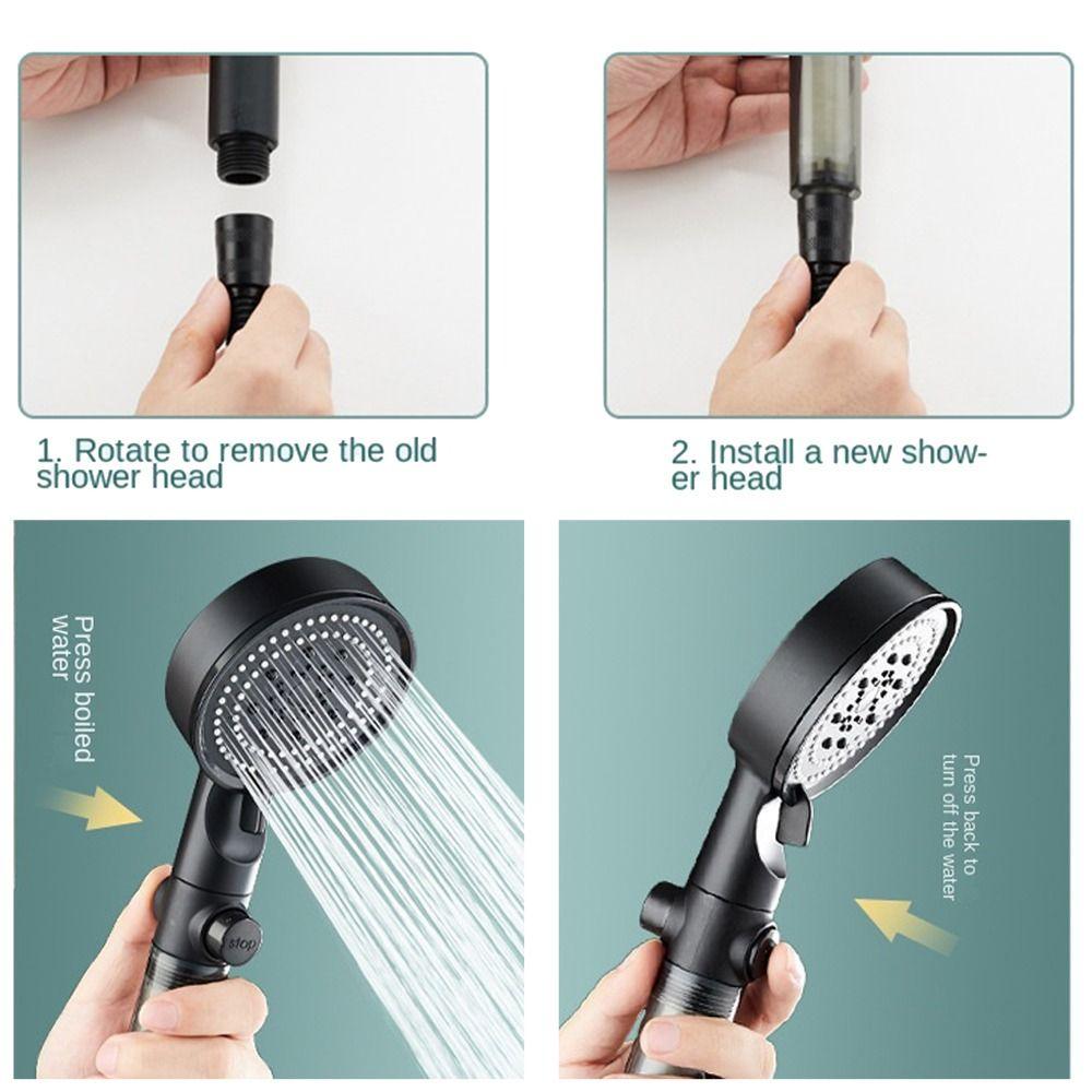 Bathroom Pause Switch Water Flow Regulation with 5 Spray Modes with Carbon Filter Handheld Shower Head High Pressure