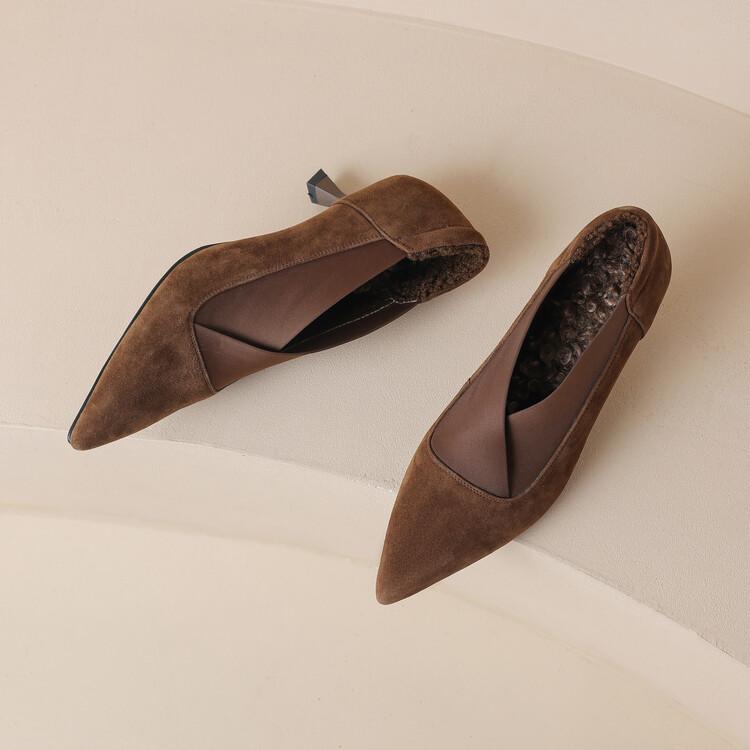 

Модные Горячие Новые Весенние Женские Туфли из Овчины Замши с Острым Носком Плюшевые Женские Туфли-Лодочки Женские Туфли на Высоком Каблуке с Глубоким Вырезом Лоферы Zapatos Mujer 40 коричневый
