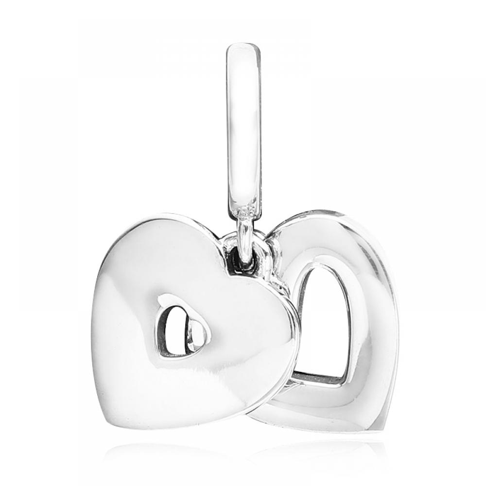 Pandora Pearl White Heart Double Pendant Dangle Silver Charm 792649c01
