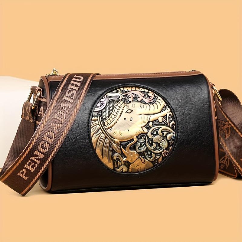 

Stylish Pillow Shoulder Bag, Large Capacity, Vintage Ethnic Style with An Elephant Pattern, Suitable for Commuting Daily Use чёрный