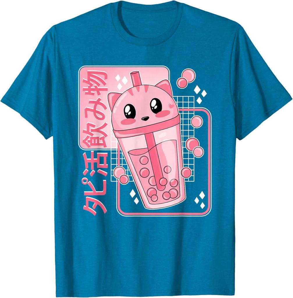 Kawaii Kočka Boba Čajový Nápoj Život Grafické Tričko Japonský Anime Styl Roztomilé Bubble Tea Tričko pro Dívky