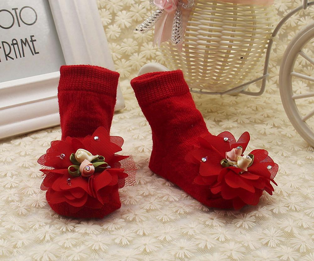 Baby Kids Girls Comfortable Floral Cute Cotton Sock Slippers Warm  Socks