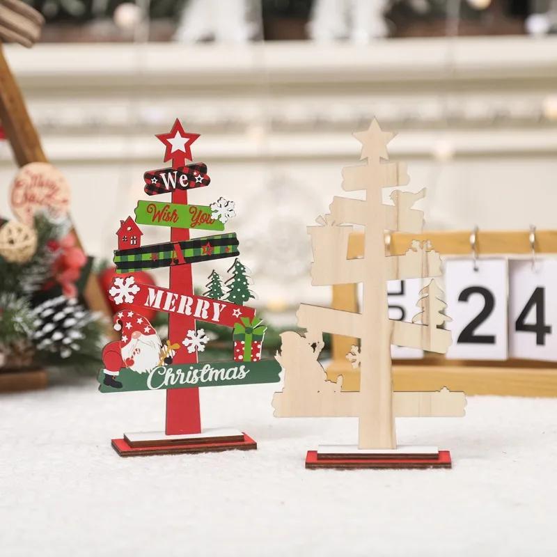 Mini Christmas Tree Tabletop Decor Wooden Holiday Display for Desktop Festive Scene Setting Accessories with Seasonal Atmosphere