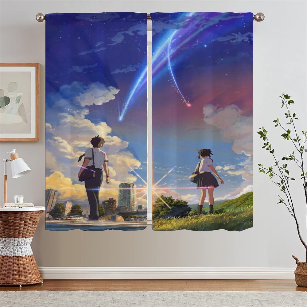 Hayao Miyazaki Modern Living Room Curtains for Camera Blind Blackout Curtain Tiebacks Partition Kitchen Curtains 2 Pcs Set Curls