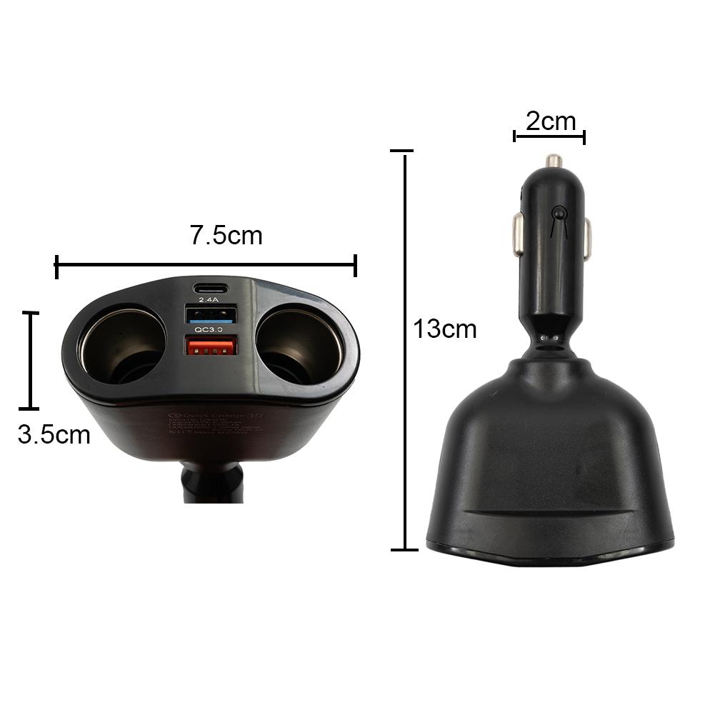 QC3.0 Car Charger 12V/24V Dual USB Power Adapter Car Lighter Socket Type-C+QC3.0+2.4A Cigar Lighter Double Expansion