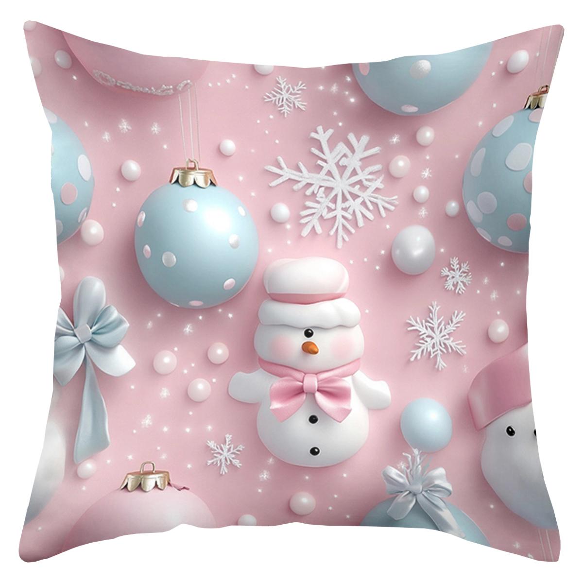 

2D flat printing Pink And Blue Snowman Patterned Christmas Pillows Polyester pillowcase sofa decorative cushion cover 16x16Inch