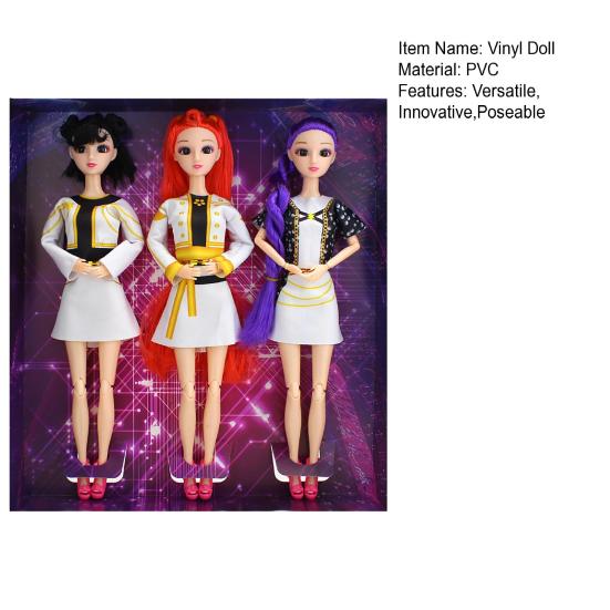 3 Pezzi Bambola in Vinile Articolata K-POP Action Figure Multi-Snodo Posaabile con Vestito Intercambiabile Giocattolo da Collezione per Bambini Adulti