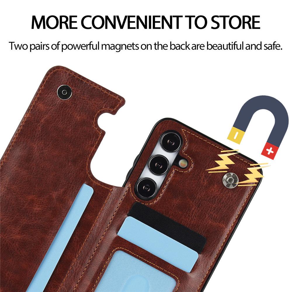 Portfel z podwójnym guzikiem, slotem na karty, podstawką, klapką, skórzane etui do Samsung Galaxy A16 A35 A55 A15 A54 A14 A13 A73 A53 A33 A32 A12 A52