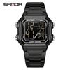 Sanda 6380 Fashion Men's Electronic Led Digital Watch Sports Night light Multi Functional Waterproof Student Timing Alarm Clock