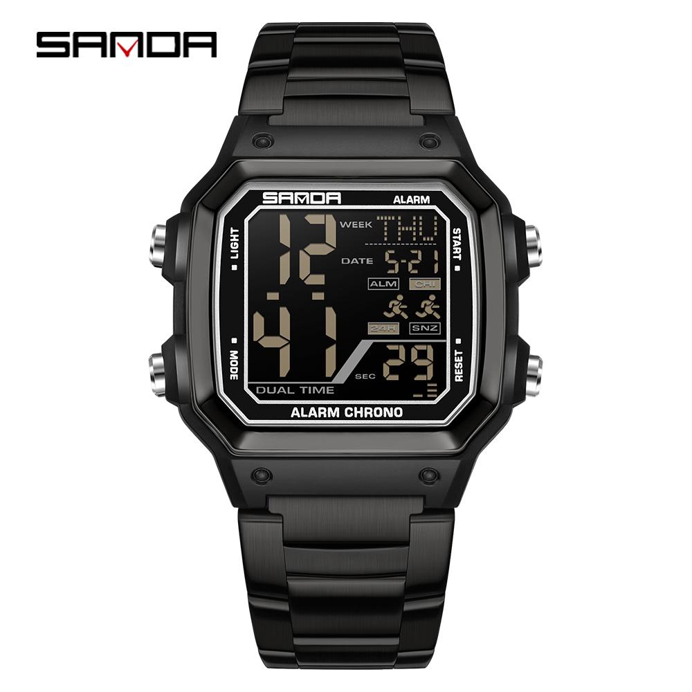 Sanda 6380 Fashion Men's Electronic Led Digital Watch Sports Night light Multi Functional Waterproof Student Timing Alarm Clock
