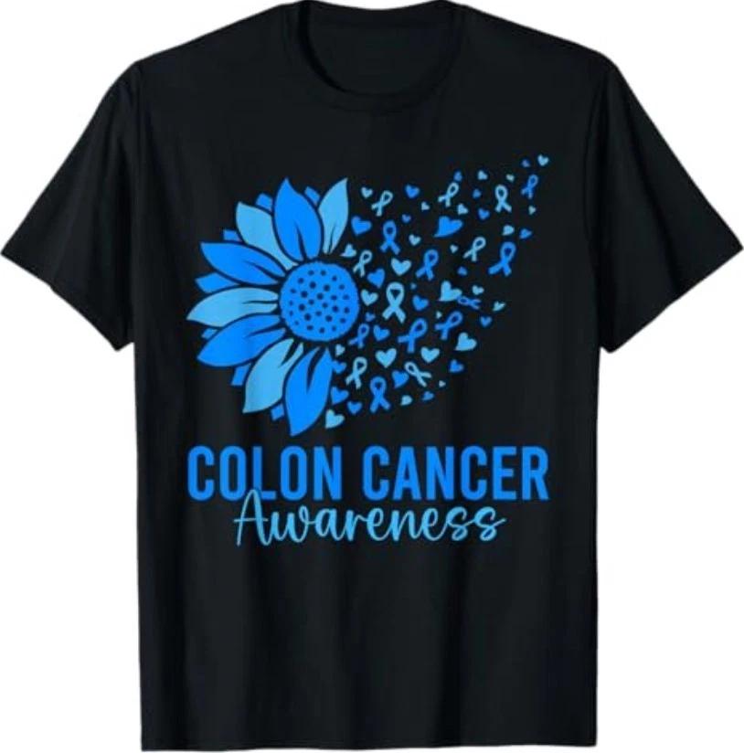 

Blue Ribbon Sunflower Colon Cancer Awareness Colorectal T-Shirt S