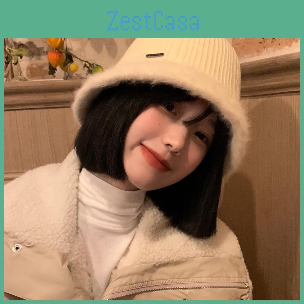 Winter Knit Cozy Bucket Hat Women Warm Fluffy Large Brim Fashion Accessory