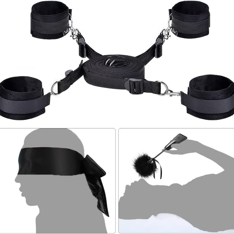 Sex Binding Love Bondage Suit with Handcuffs Ankle Cuffs Eye Mask Whip Erotic Adult Game Sex Toys for Couples Woman Sexy