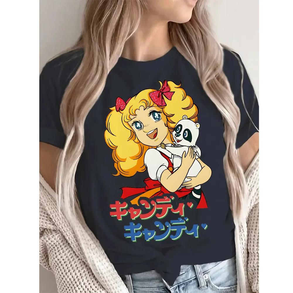 2026 Candy Cartoon Print Streetwear Black T-shirt Harajuku Clothes Fashion Girls T Shirt Short Sleeve Summer Tee Casual Female O-Neck Top