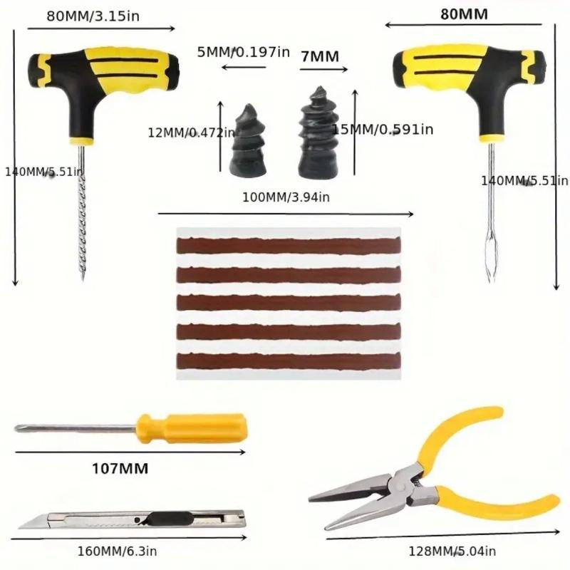 23pcs/42pcs Car Tire Repair Kit, Puncture Plug Tools Tyre Puncture Emergency For Tire Strips Stirring Glue Repair Tool Kit