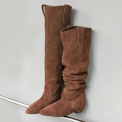 Spitze Zehen Damen Langschaftstiefel Flats Mode Kniehohe Schuhe Winter Designer Chelsea Boots Walking Neue Marke Mujer Botas